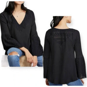 Free People Parisian Nights Bell Sleeve Eyelet Cotton Blouse Women's Medium